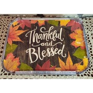 NIP Thankful & Blessed Disposable Tin Pans w/ Lids Pack of 6 Thanksgiving Theme